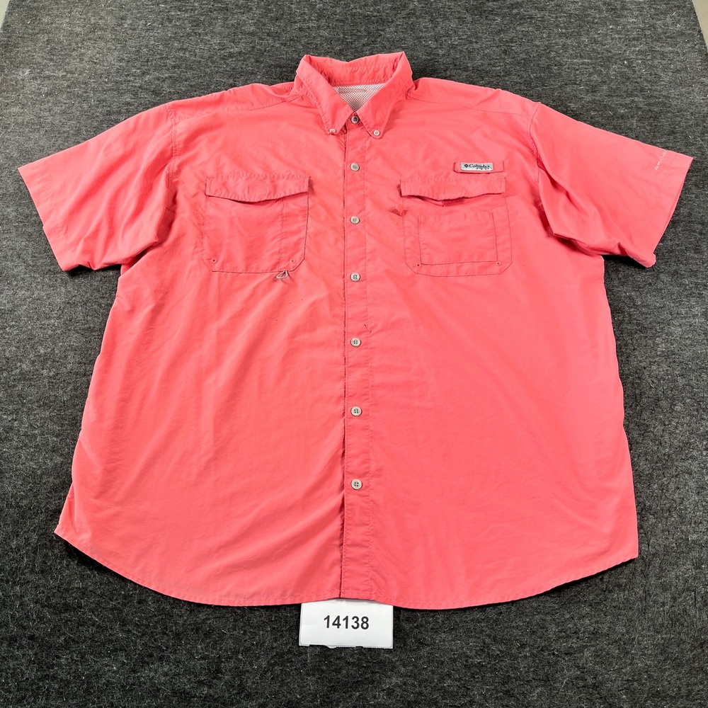 Columbia Bahama PFG Fishing Shirts Mens XXL Coral Pink Short Sleeve Mesh Lined